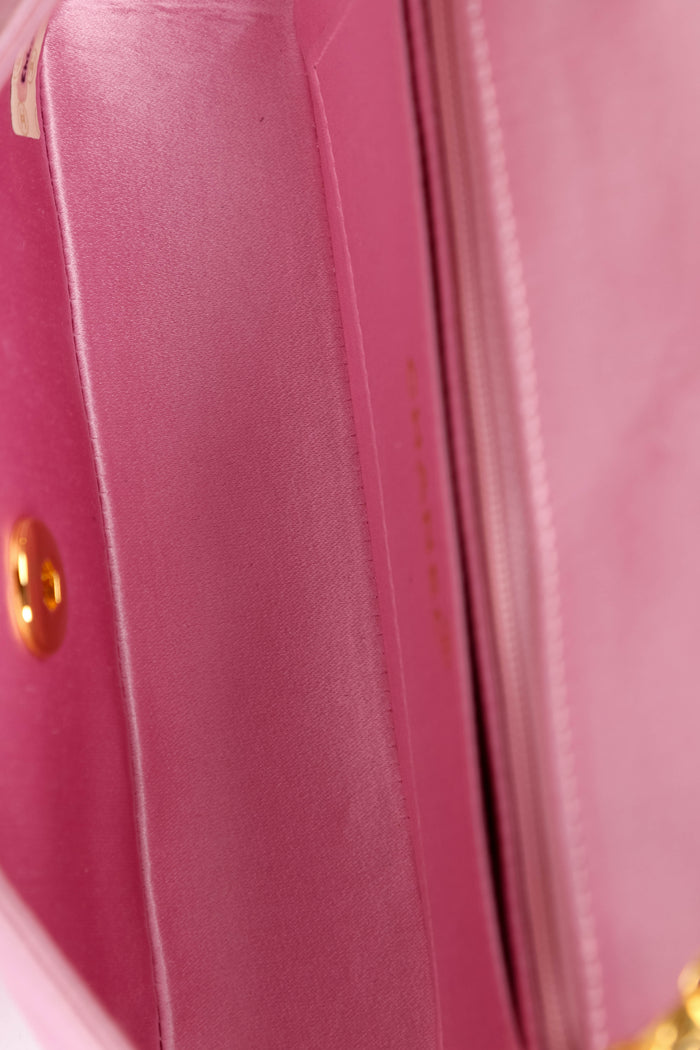 RARE 90s Chanel Baby Pink Silk Mini Single Flap Shoulder Bag