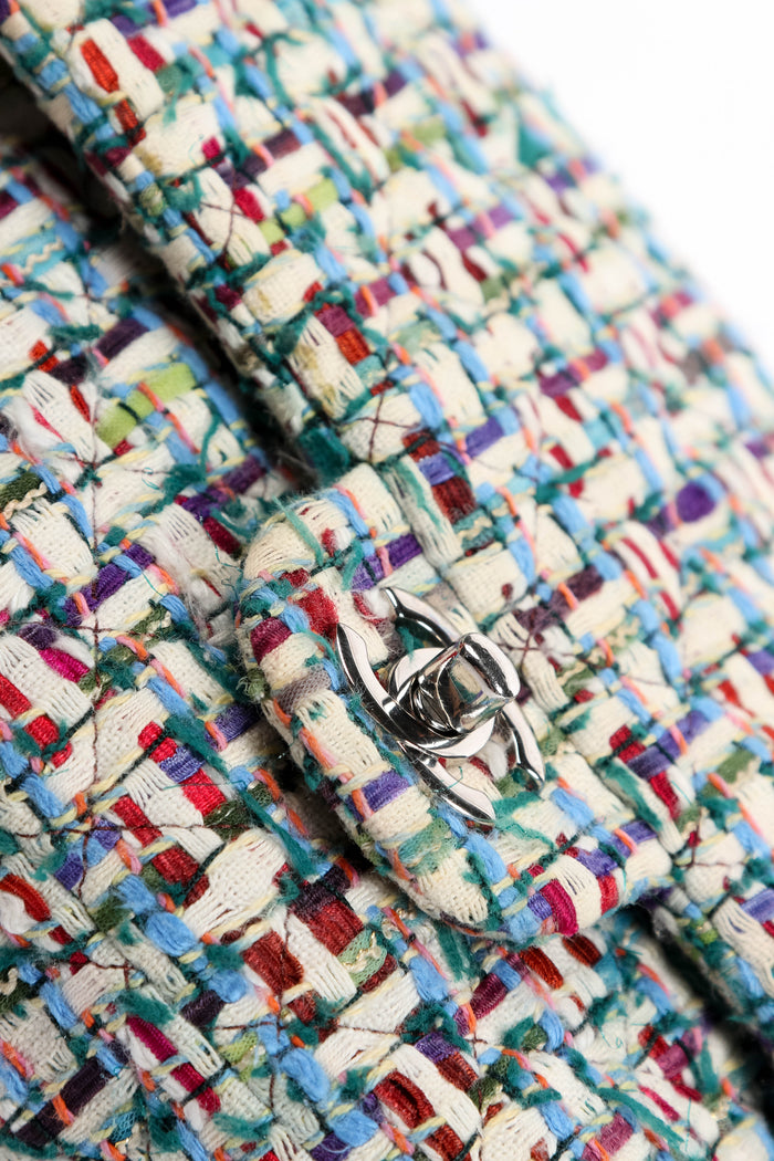 2010s Chanel Multicoloured Tweed Medium Double Flap Shoulder Bag