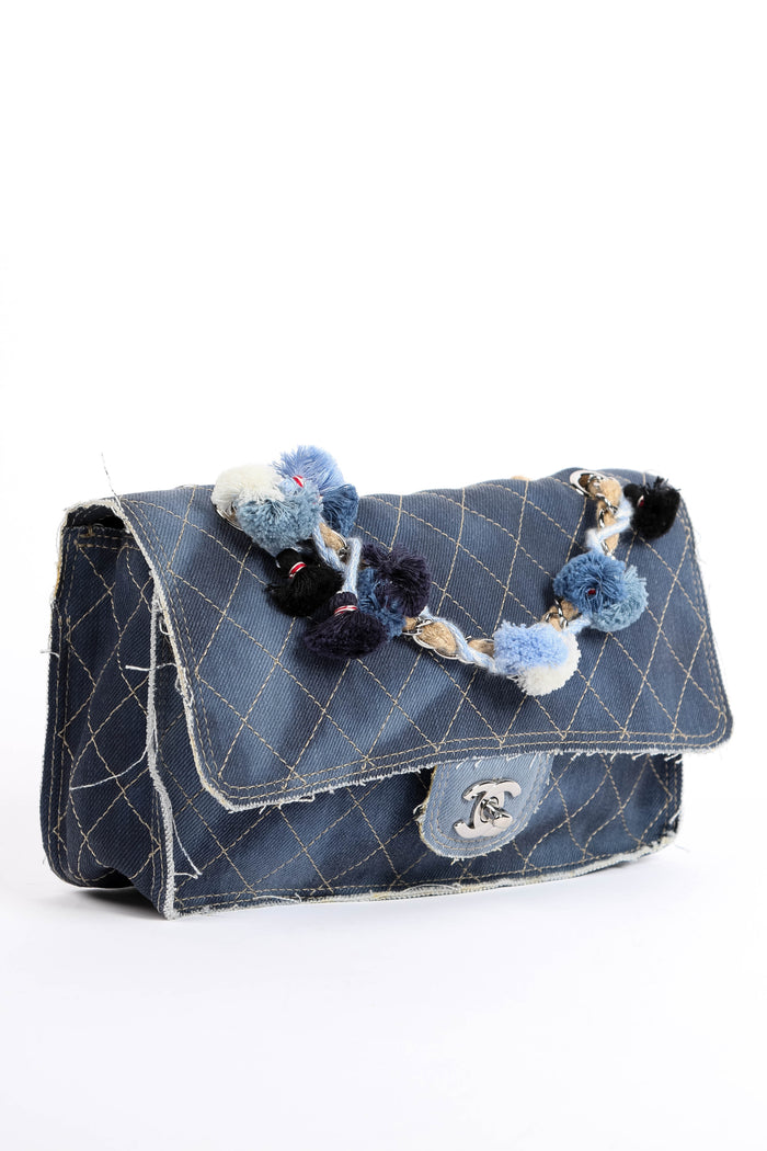 2014 Chanel Denim Paris-Dubai PomPom Medium Flap Shoulder Bag