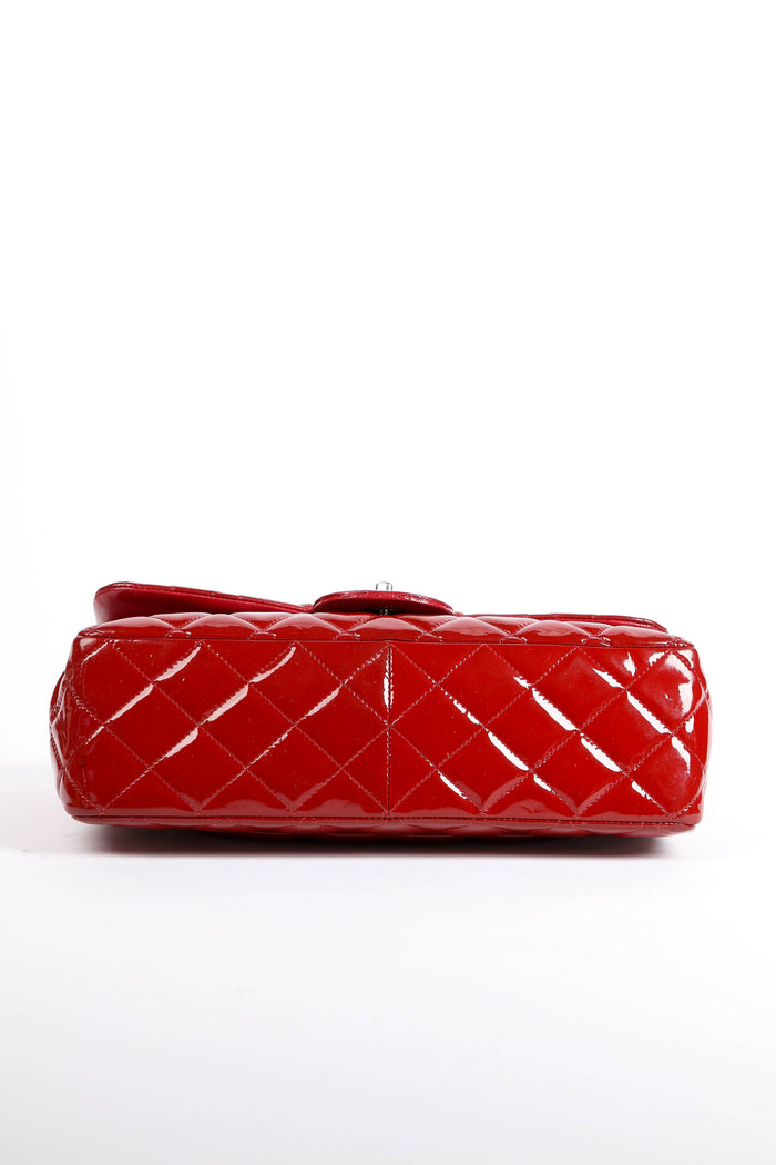 2010s Chanel Red Patent Leather Jumbo Double Flap Shoulder Bag