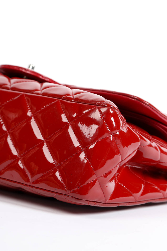2010s Chanel Red Patent Leather Jumbo Double Flap Shoulder Bag