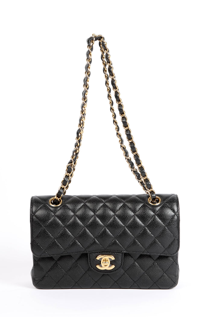 2021 Chanel Black Caviar Leather Small Classic Double Flap Shoulder Bag