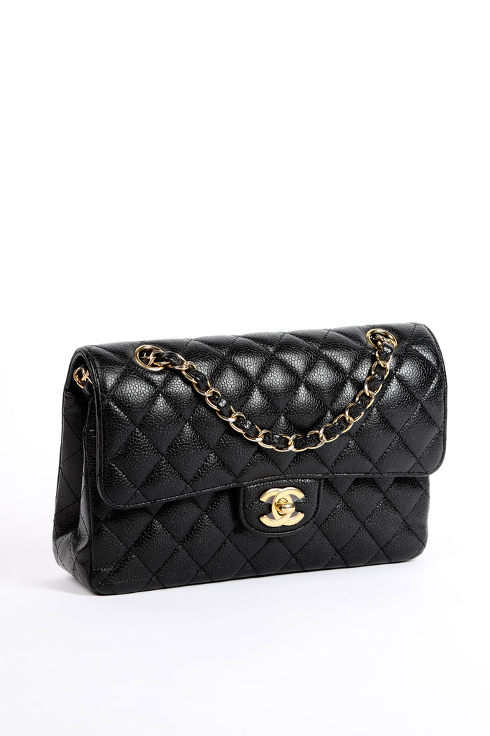 2021 Chanel Black Caviar Leather Small Classic Double Flap Shoulder Bag