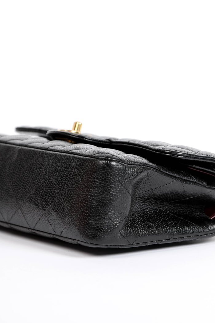 2021 Chanel Black Caviar Leather Small Classic Double Flap Shoulder Bag