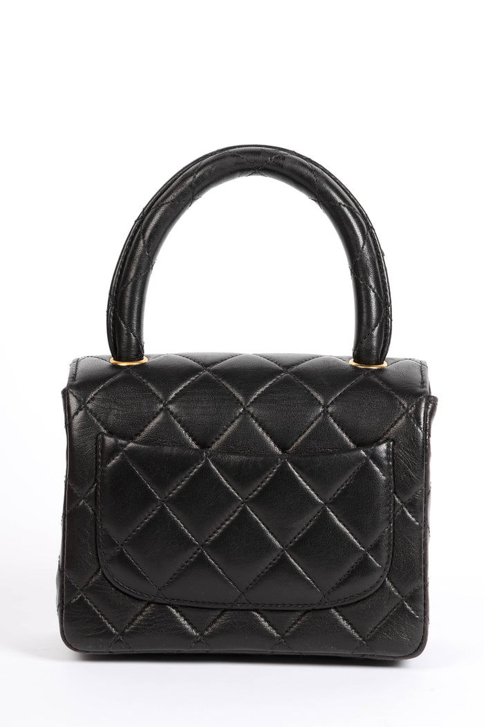 90s Chanel Black Lambskin Leather Mini Top Handle with 24k GHW