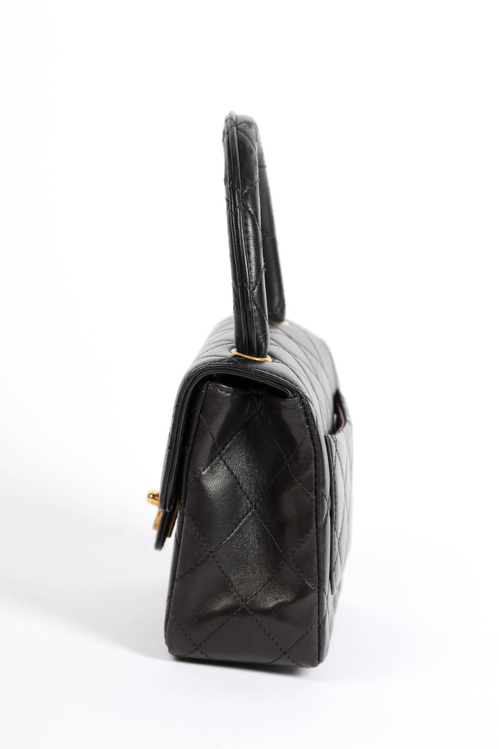 90s Chanel Black Lambskin Leather Mini Top Handle with 24k GHW