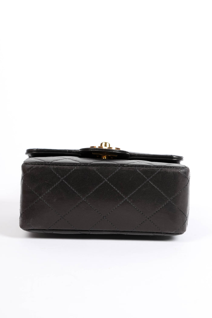 90s Chanel Black Lambskin Leather Mini Top Handle with 24k GHW