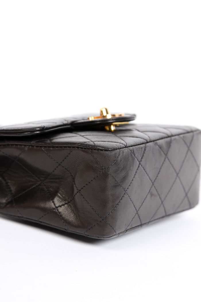 90s Chanel Black Lambskin Leather Mini Top Handle with 24k GHW