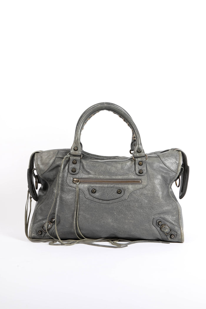 2010s Balenciaga Grey Leather City Bag