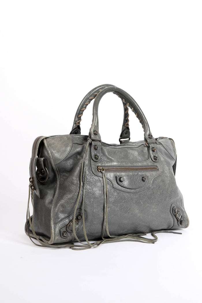 2010s Balenciaga Grey Leather City Bag