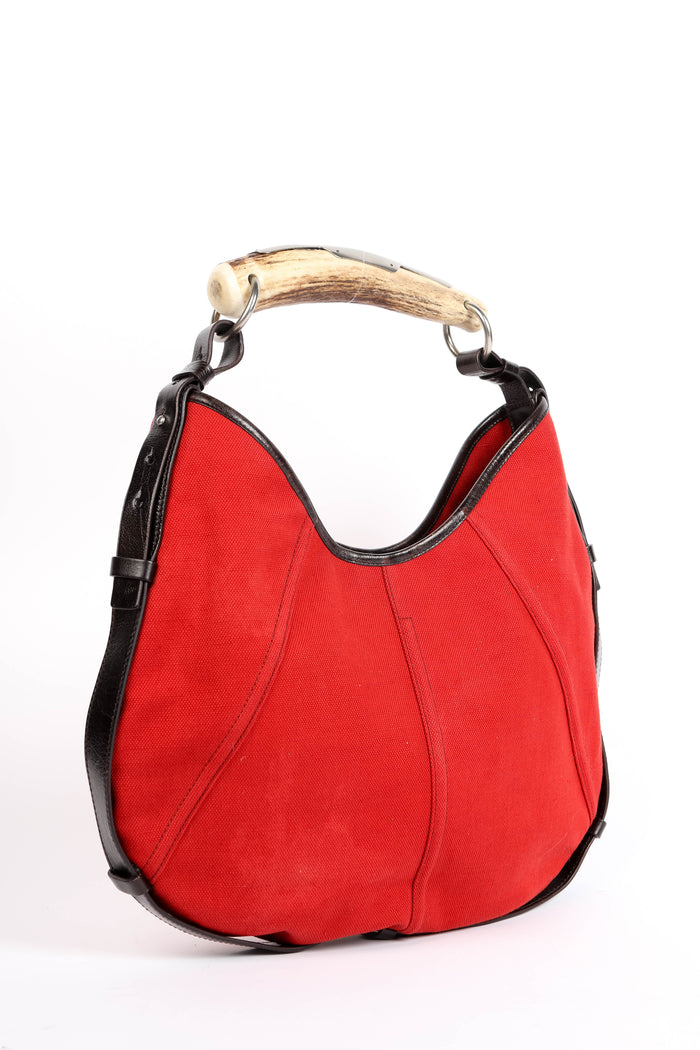 Vintage Yves Saint Laurent Red Canvas Mombasa Shoulder Bag