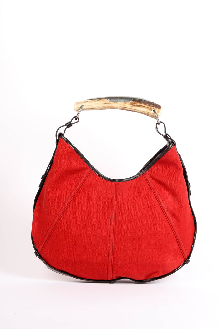Vintage Yves Saint Laurent Red Canvas Mombasa Shoulder Bag