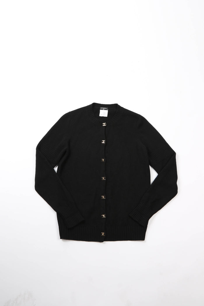 RARE Chanel Black CC Button Cashmere Cardigan FR 38 (UK 10)