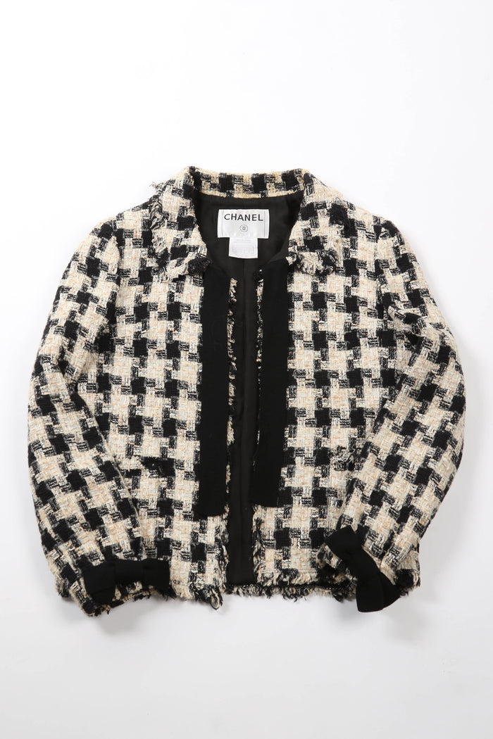 2000s Chanel Houndstooth Tweed Jacket FR36 (UK 8)