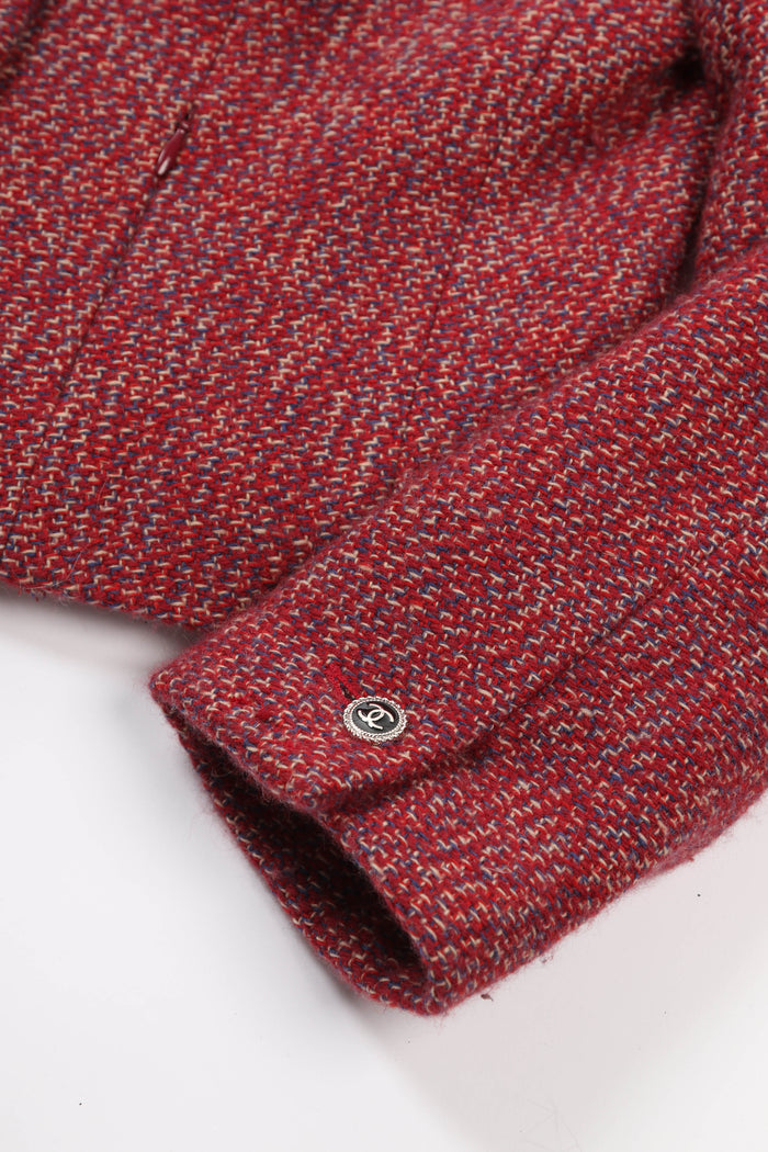 2000s Chanel Red Tweed Jacket and Midi Skirt Suit FR 40 (UK 12)