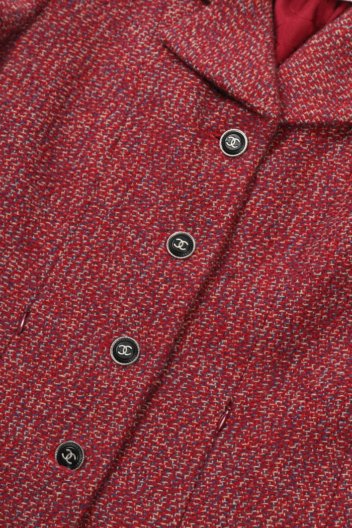 2000s Chanel Red Tweed Jacket and Midi Skirt Suit FR 40 (UK 12)