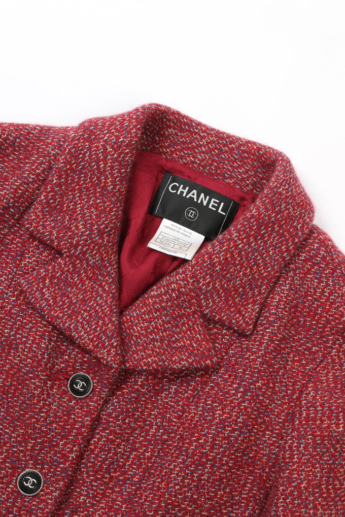 2000s Chanel Red Tweed Jacket and Midi Skirt Suit FR 40 (UK 12)