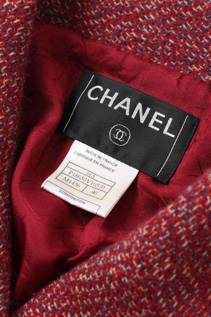 2000s Chanel Red Tweed Jacket and Midi Skirt Suit FR 40 (UK 12)