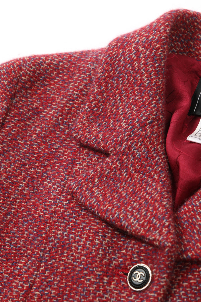 2000s Chanel Red Tweed Jacket and Midi Skirt Suit FR 40 (UK 12)