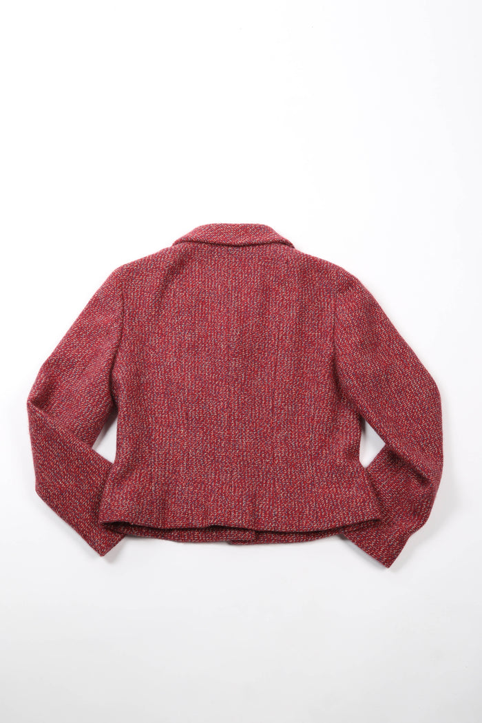 2000s Chanel Red Tweed Jacket and Midi Skirt Suit FR 40 (UK 12)
