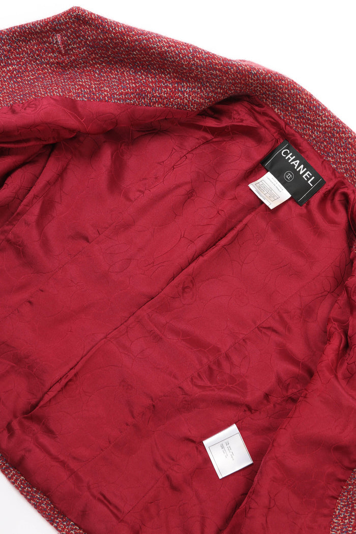 2000s Chanel Red Tweed Jacket and Midi Skirt Suit FR 40 (UK 12)