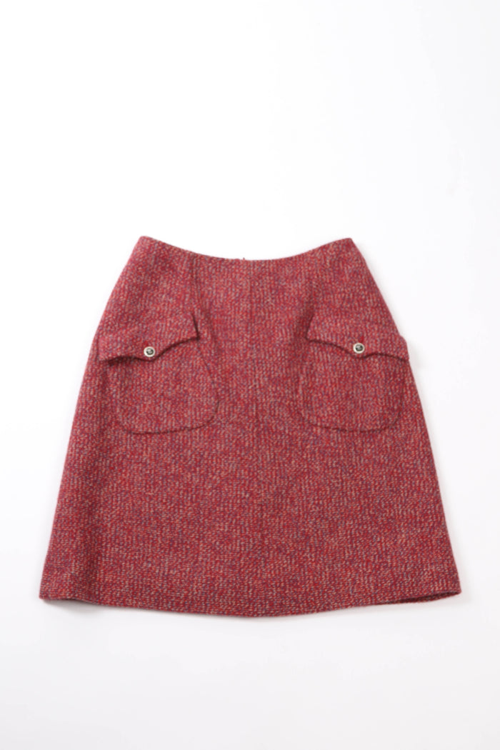 2000s Chanel Red Tweed Jacket and Midi Skirt Suit FR 40 (UK 12)