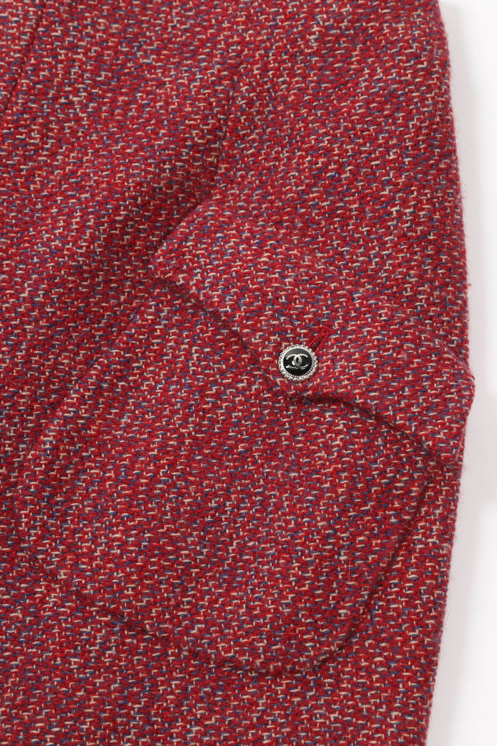 2000s Chanel Red Tweed Jacket and Midi Skirt Suit FR 40 (UK 12)