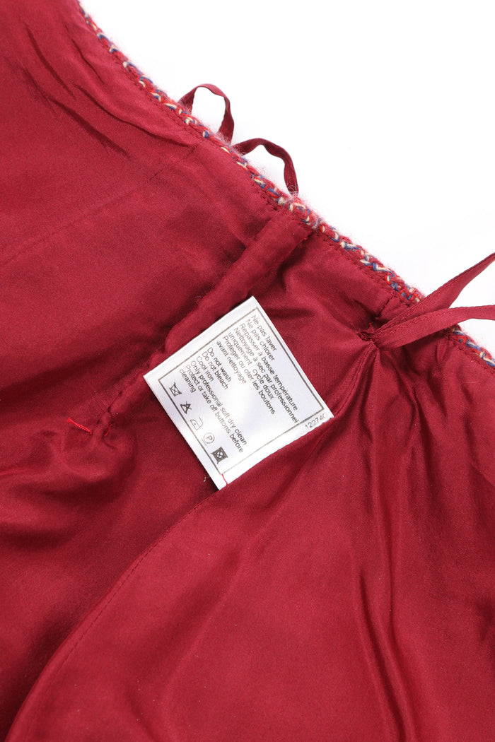 2000s Chanel Red Tweed Jacket and Midi Skirt Suit FR 40 (UK 12)