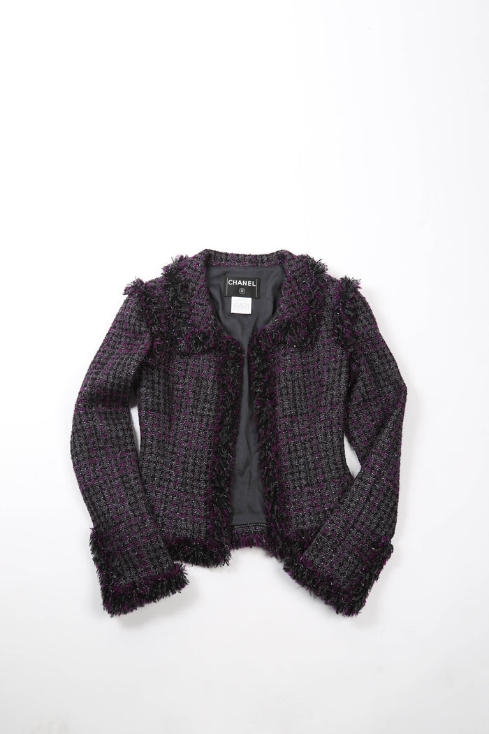 2000s Chanel Metallic Purple Tweed Jacket FR 36 (UK 8)