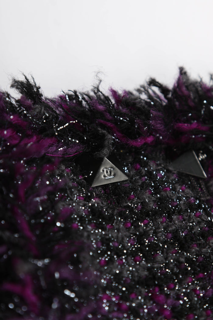 2000s Chanel Metallic Purple Tweed Jacket FR 36 (UK 8)