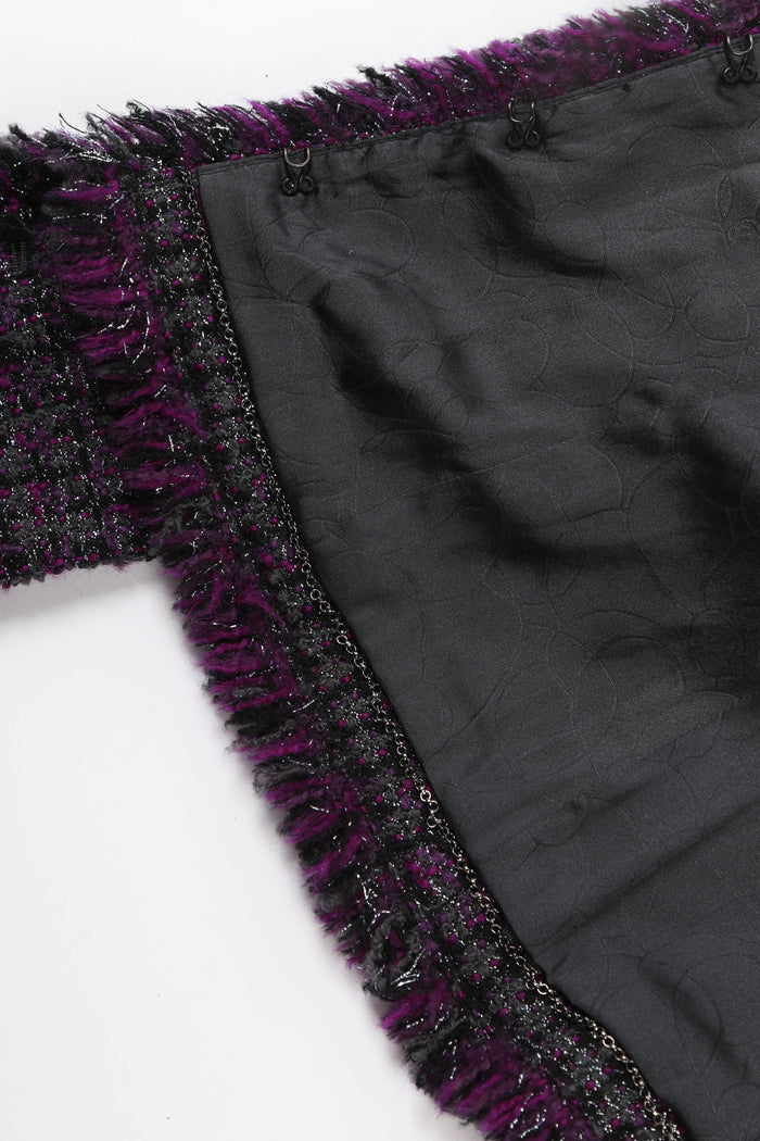 2000s Chanel Metallic Purple Tweed Jacket FR 36 (UK 8)