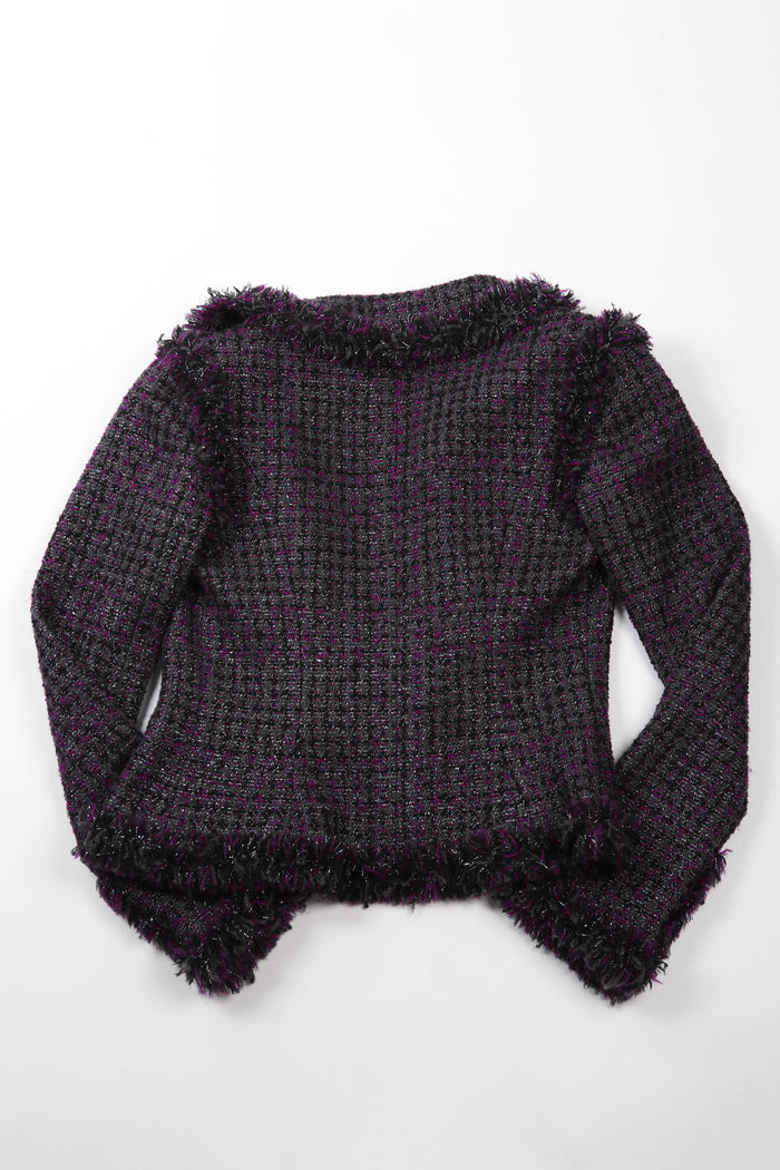 2000s Chanel Metallic Purple Tweed Jacket FR 36 (UK 8)