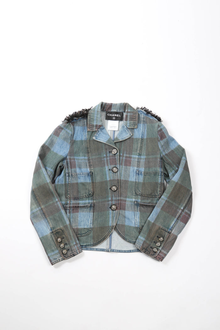 2010s Chanel Edinburgh Check Denim Blazer FR 38 (UK 10)