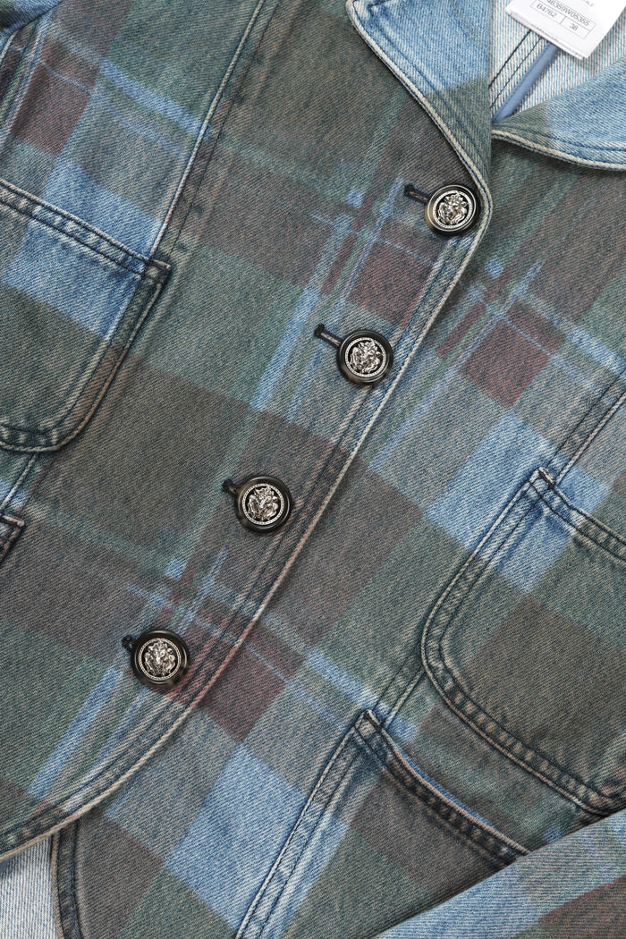2010s Chanel Edinburgh Check Denim Blazer FR 38 (UK 10)