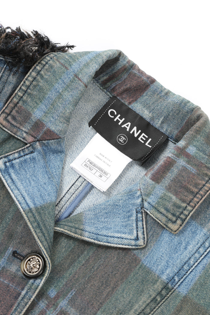 2010s Chanel Edinburgh Check Denim Blazer FR 38 (UK 10)