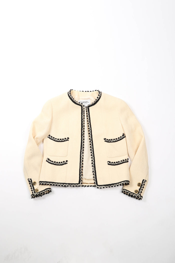 Vintage Chanel Cream Tweed Jacket and Midi Skirt Set (UK 6)