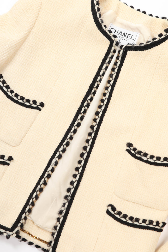 Vintage Chanel Cream Tweed Jacket and Midi Skirt Set (UK 6)