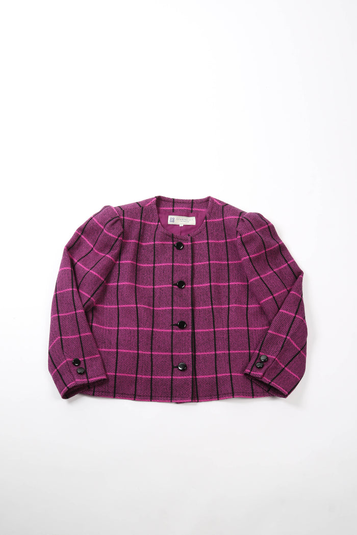 Vintage Givenchy Glamour Purple Check Tweed Jacket