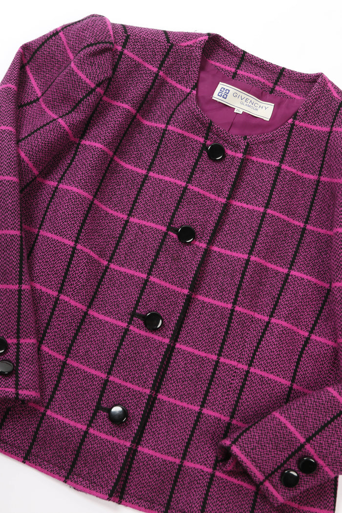 Vintage Givenchy Glamour Purple Check Tweed Jacket