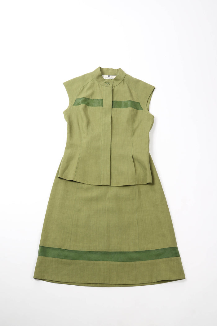 Vintage Givenchy Green Mesh Insert Blouse and Skirt Set (UK 8)