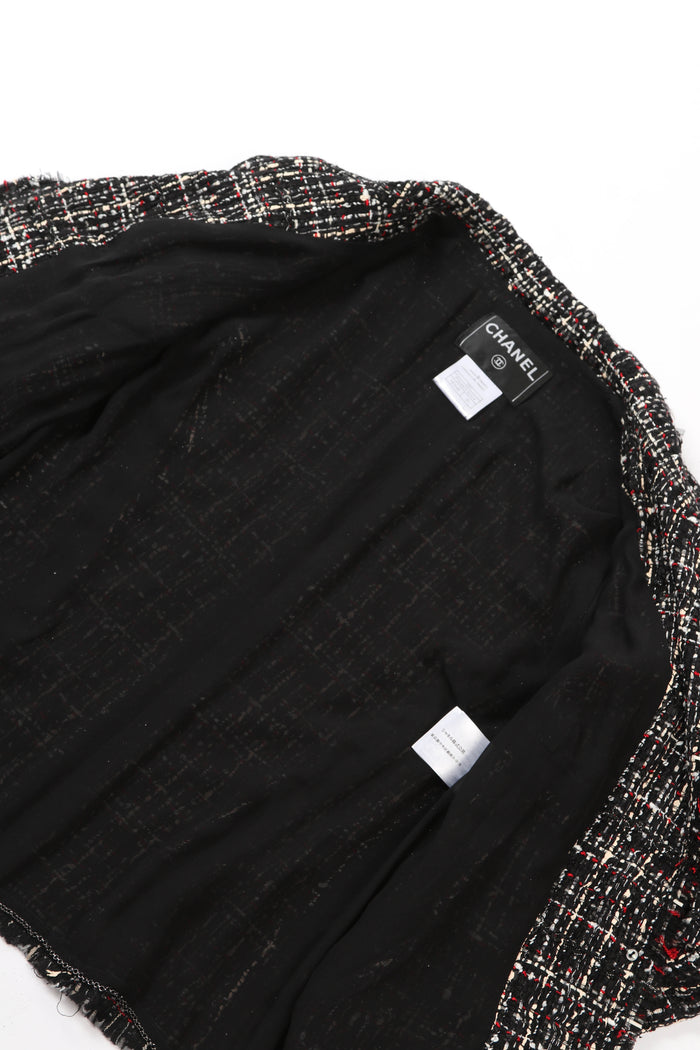 2000s Chanel Black Ribbon Tweed Blazer and Skirt Set FR38 ( UK10)