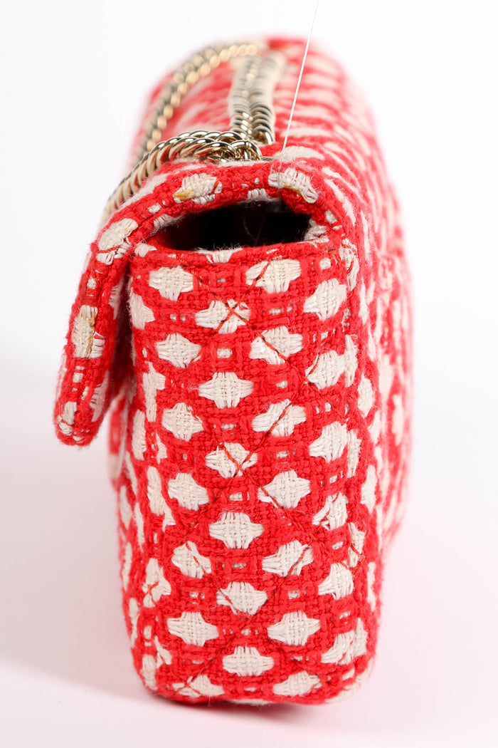 2000s Chanel Red and White Tweed East West Single Flap Bag
