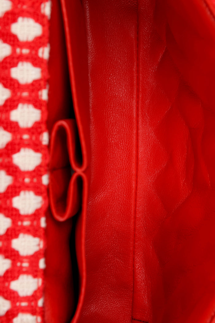 2000s Chanel Red and White Tweed East West Single Flap Bag
