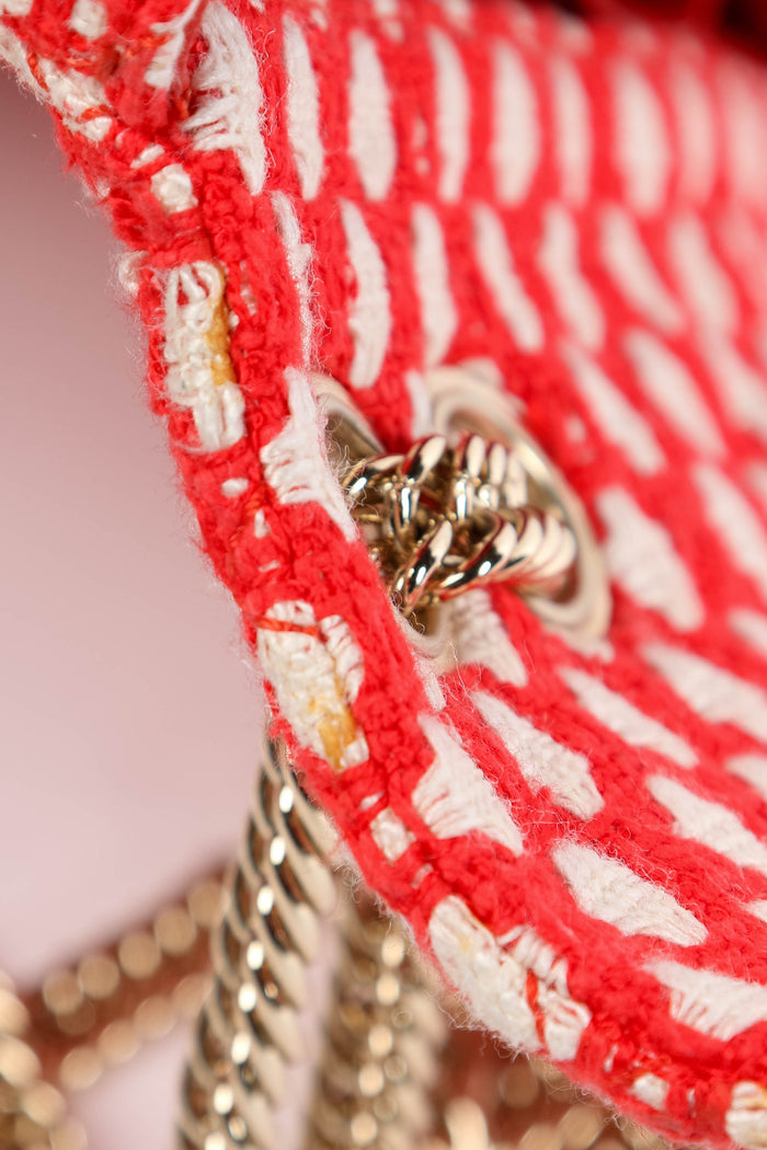2000s Chanel Red and White Tweed East West Single Flap Bag
