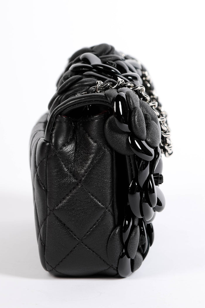 RARE 2016 Chanel Black Camellia Mini Rectangular Single Flap Bag