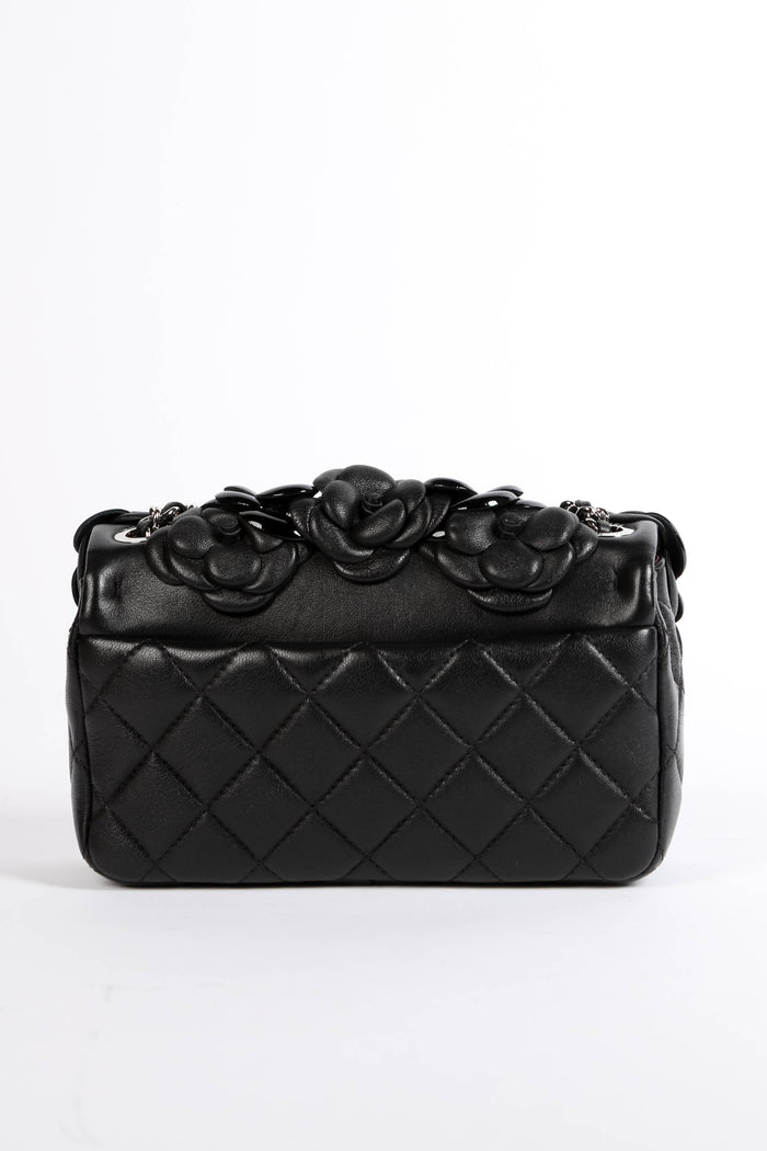 RARE 2016 Chanel Black Camellia Mini Rectangular Single Flap Bag