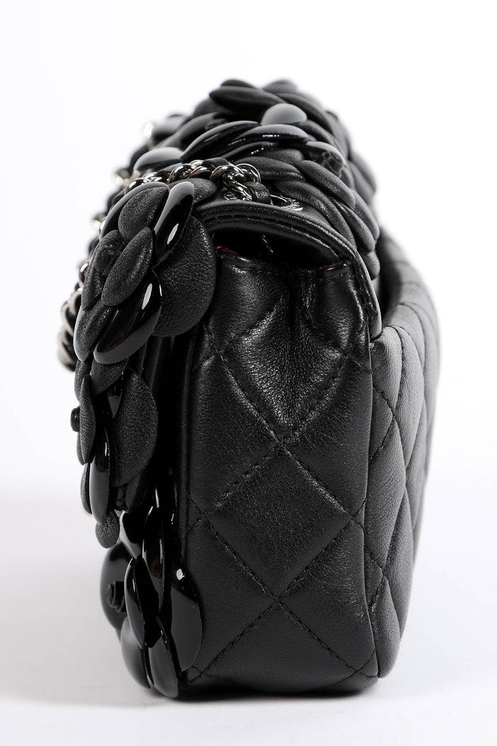 RARE 2016 Chanel Black Camellia Mini Rectangular Single Flap Bag