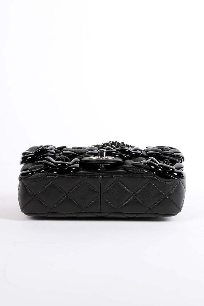 RARE 2016 Chanel Black Camellia Mini Rectangular Single Flap Bag