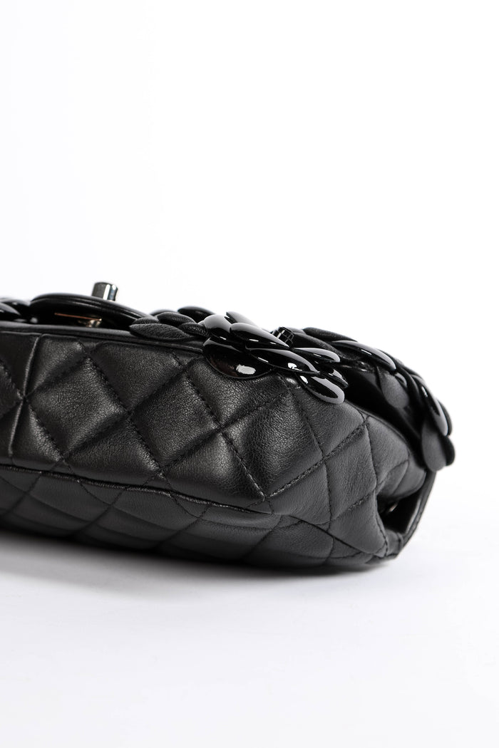 RARE 2016 Chanel Black Camellia Mini Rectangular Single Flap Bag