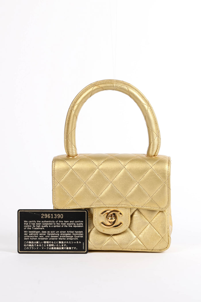 90s Chanel Gold Lambskin Leather Top Handle Bag